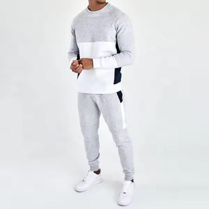 Ensemble de survêtement personnalisé pour homme, color block gris chiné, blanc, noir, sweat-shirt raglan et pantalon de jogging, ensemble deux pièces, vente en gros OEM - Product Image 1