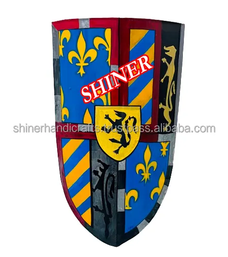 Multi Color Medieval Knight Battle Warrior Shield - Display Wall Decor Templar Crusader Shield Steel Armor 28 Inch Shield