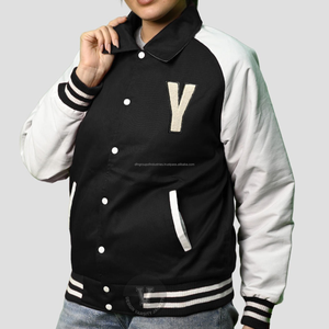 OEM vente en gros personnalisé corps noir manches blanches sergé coton Letterman Varsity veste 2025 pour femmes hommes et enfants - Product Image 3