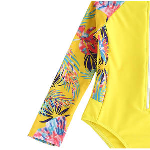 Girls One-Piece Swim Suit Long Sleeve Plant Print Zip Front Anti-Uv Spandex Polyester Regular Fit Round Neck - Product Image 6
