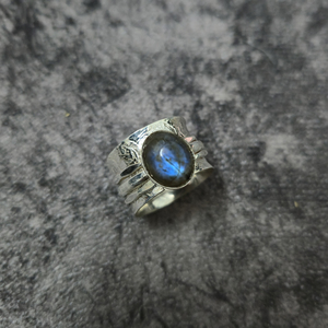Vintage Look Labradorite Bezel Set Oval Spinner <b>Ring</b> Handmade Silver Plated Brass Meditation Boho Gemstone <b>Statement</b> Unisex - Product Image 6