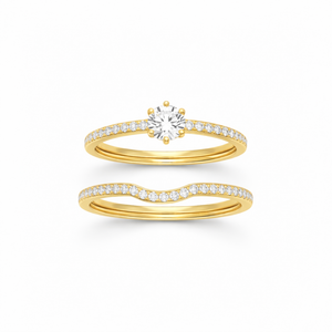 Ensemble de bagues de mariage en diamant cultivé en laboratoire, bague de fiançailles avec diamant central rond et alliance incurvée assortie en or rose 10K 14K - Product Image 5