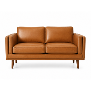 Luxury Camel <b>Brown</b> Leather <b>Sofa</b> Mid-Century Modern Couch for Contemporary Living Room Decor Genuine Leather Loveseat - Product Image 1