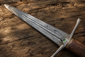 Espada Corta Hecha a Mano de Acero de Damasco, Estilo Vikingo Medieval, Full Tang con Funda, Mini Espada, Espada Vikinga - Product Image 4