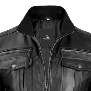 <b>Men's</b> Retro Brown Leather <b>Jacket</b> Stand Collar Zip Up Motorbike <b>Biker</b> Coat for Autumn Winter - Product Image 2