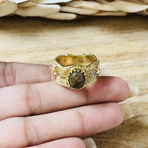 Elegant Design <b>Labradorite</b> Lotus Texture <b>Ring</b> Boho Gold Plated Brass <b>Ring</b> Vintage Floral Tribal Statement Wholesale Womens <b>Ring</b> - Product Image 4