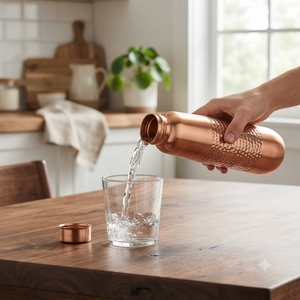 Copper Water <b>Bottle</b> Hammered Finish Portable Travel Drinkware Minimalist Design Reusable <b>Metal</b> <b>Bottle</b> - Product Image 2