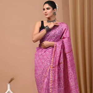 Sari de Seda Chanderi de Estilo Moderno con Toque Tradicional - Product Image 1