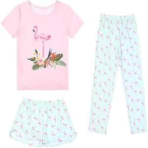 Ensemble de pyjama décontracté unisexe vert 3 pièces, t-shirt, pantalon, short, coton respirant, vêtements de nuit d'été, motif étoile et lune mignon - Product Image 3
