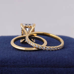 Ensemble de bagues de fiançailles en diamant de laboratoire taille radiant 4 carats, plaqué rhodium or jaune 14 carats (certifié IGI) pour mariage et soirée - Product Image 4