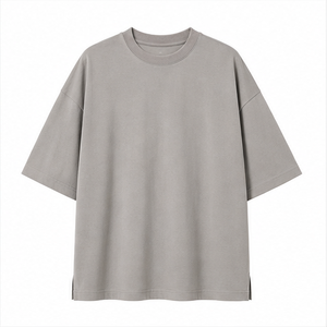 T-shirt Homme Oversize à Manches Courtes Col Rond en Coton Gris Pierre Brossé Coupe Cocon Personnalisé MTS-OVR-0005 - Product Image 1