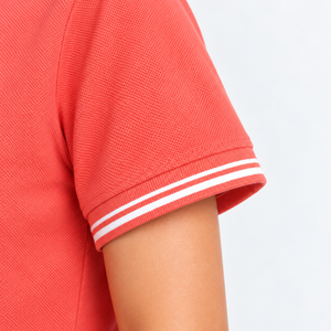 Women <b>Coral</b> for T Shirt Lyocell Combed Cotton Soft Knitted Short Sleeve Striped Collar Casual <b>Top</b> Wholesale Supplier OEM Custom - Product Image 4
