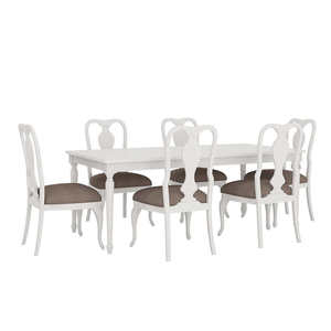 Traditional White <b>Wooden</b> Rectangle <b>Dining</b> <b>Table</b> With Carved Details And Tapered <b>Legs</b> For Home Furniture - Product Image 2