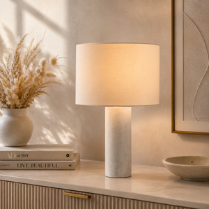 Lámpara de Acento para el Hogar de Mármol de Lujo con Base Cilíndrica Lisa y Excelencia Estética Contemporánea - Product Image 1