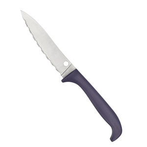 Cuchillos de Cocina de Acero Inoxidable con Hoja Dentada y Mango Ergonómico Curvo Morado, Cuchilla Afilada para Cortar Pan, Tomate y Fruta - Product Image 1