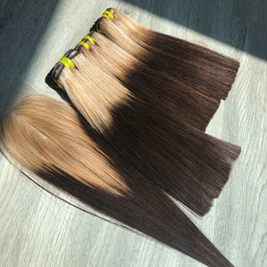 Hueso recto Ombre dos colores mezcla marrón con rubio oscuro Peluca de cabello humano extensiones de cabello de trama extensión de cabello virgen crudo - Product Image 2