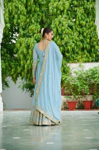 Robe en Faux Georgette avec Dupatta Brodé, Style Soirée, Réversible, Longueur Maxi - Product Image 6