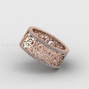 Victorian Inspired 14k Gold <b>925</b> <b>Silver</b> 9mm Wide Floral Filigree Cigar Pattern Stacking Band <b>Ring</b> With CZ Fine Jewelry For Her - Product Image 5