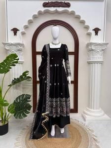 Conjunto de Kurta Anarkali Bordada para Mujer con Palazzo y Dupatta, Traje Salwar Étnico de Diseño Moderno para Fiestas de Invierno y Verano - Product Image 2