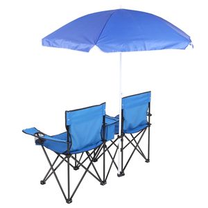 Sedie da Spiaggia Pieghevoli Doppie con Ombrellone Integrato, Mini Tavolino, Portabevande e Borsa per il Trasporto - Ideali per Campeggio e Attività all'Aperto - Product Image 6