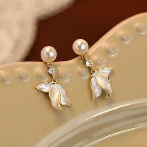 Juego de Pendientes de Aro con Diseño de Cola de Sirena y Perlas de Agua Salada, Plata de Ley 925, Chapado en Oro de 14K, Regalo - Product Image 1