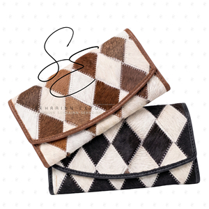 Sehrainn - Nueva Cartera de Mano de Cuero Vacuno con Pelo para Mujer, Diseño Geométrico de Patchwork, Cierre Elegante, para Uso Diario en Todas las Estaciones - Product Image 2