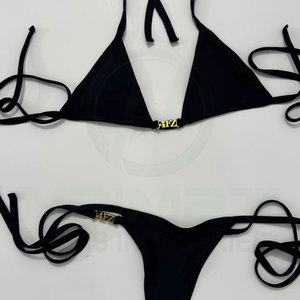 4FZ Women's White Bikini Set Triangle Top <b>Thong</b> Bottom Drawstring Solid Color Swimwear Stretch Nylon Spandex Front High Support - Product Image 6