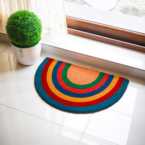 Rainbow Arc Coco Brush <b>Doormat</b> PVC Backed Colorful Designer Coir Door Mat Semi Circle Entrance Mat <b>Custom</b> Shape Home Decor - Product Image 2