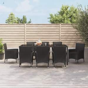 Ensemble de 8 tables et chaises de jardin en polyrotin noir, ensemble de meubles de salle à manger d'extérieur 9 pièces - Product Image 1