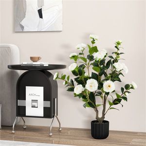 2 Pezzi Albero di Camelia Artificiale da 38 Pollici, Fiore Finto in Plastica, Vaso in Cemento Bianco, per Matrimoni, Natale, Capodanno, Compleanno - Product Image 2