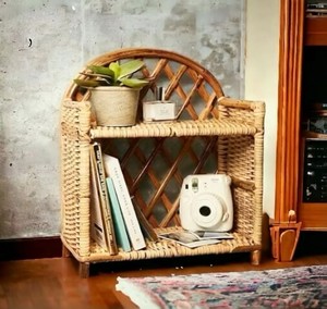 Estante de Almacenamiento de Bambú de 2 Niveles, Estilo Costero, Rectangular, Tipo Vertical, para Organización de la Sala de Estar, con Marco de Hierro Resistente - Product Image 2