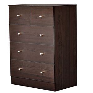 Cassettiera con Maniglie Oro Opaco 3+2 Cassetti 66*40*91cm in Truciolato Marrone con Finitura Laminata in Melamina - Product Image 2