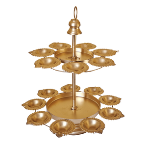 Soporte de hierro decorativo chapado en oro, duradero y ligero, de 2 niveles, para la decoración de templos, hogares, ceremonias Pooja, bodas y eventos. - Product Image 1