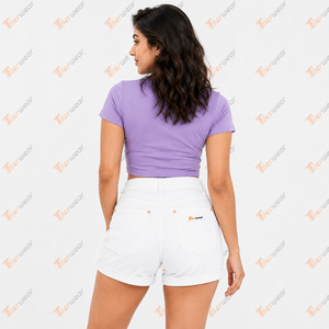 Fabricante de Shorts de Mezclilla para Mujer, Venta al Por Mayor, Shorts de Jeans Personalizados, Cintura Alta, Corte Ajustado, Desgastados, Casuales, de Verano, de Algodón Elástico - Product Image 4