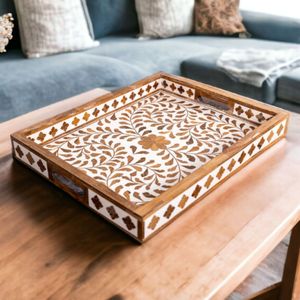 Handmade Diamond Pattern Bone Inlay Bath <b>Set</b> Square Ceramic Tissue Box Dispenser Blue <b>White</b> Floral Pattern <b>Bathroom</b> Decor - Product Image 2