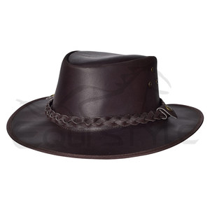 Sombrero Australiano Color Marrón Chocolate Oscuro, 100% Cuero Vacuno, con Logotipo Personalizado Impreso en el Interior, Unisex, para Viajes y Uso Diario - Product Image 1