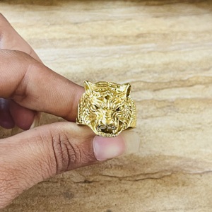 Modern Style Tiger <b>Rings</b> Gothic Brass Jewelry Men 18k Gold Plated <b>Chunky</b> Animal Band Punk Biker Statement <b>Ring</b> Wholesale/OEM/ODM - Product Image 1