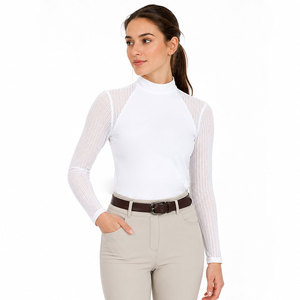 Camiseta de equitación de manga larga de malla blanca para mujer, transpirable, elástica, para competición, con logotipo personalizado OEM - Product Image 1