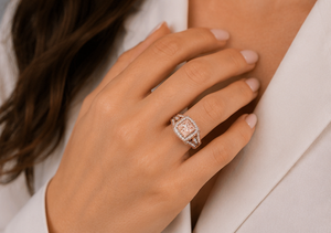925 Sterling <b>Silver</b> Rose Gold Plated Princess Cut Pink Morganite CZ Double Halo <b>Ring</b> Vintage Luxury <b>Statement</b> <b>Ring</b> for Women - Product Image 2