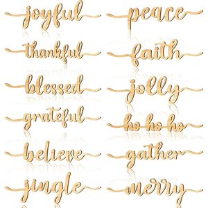 Set di 12 Decorazioni Natalizie Rustiche in Legno con Scritte 'Joyful', 'Merry', 'Thankful', 'Grateful', 'Blessed', 'Peace' per Tavola e Feste - Product Image 1