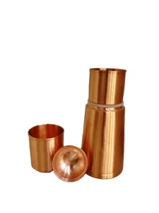 Premium Handcrafted Copper Nightstand Carafe 950ML Matte Finish Designer Bedside <b>Jar</b> with Inbuilt Cup Luxury Gift Set - Product Image 3