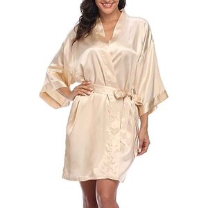 Wholesale Plain Satin Polyester Women's <b>Robes</b> Kimono Bathrobe V-neck Party <b>Beach</b> Bridal Bridesmaid Wedding Sleepwear Custom Logo - Product Image 6