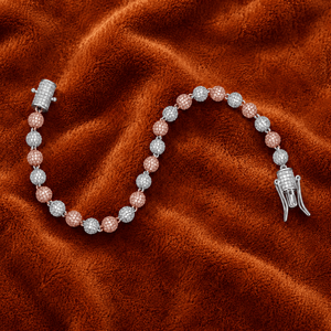 Bracelet en or rose bicolore avec perles de moissanite, bracelet à maillons fins, Pulsera De Lujo Elegante - Product Image 2