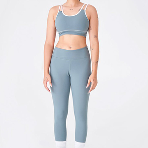 Top Deportivo de Yoga con Cuello Redondo y Espalda Cruzada, con Ribete en Contraste, Transpirable, de Spandex y Poliéster, Sin Costuras, de Cintura Alta y Color Sólido - Product Image 6