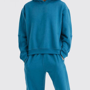 Wholesale High-Quality <b>Men's</b> Solid Blue Hooded Tracksuit Set 100% Cotton Oversized Casual Joggers Full Length Loose Fit Wear - Product Image 5