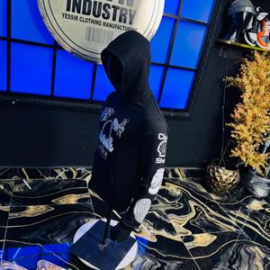 Sudadera con capucha para hombre de fabricantes de ropa, estilo urbano, con bordado y estampado, de peso pesado, con gráfico desgastado y lavado ácido - Product Image 6