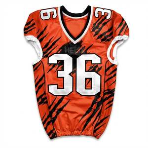 Camiseta de Fútbol Americano con Rayas de Tigre en Naranja y Negro, Diseño Personalizado, Uniforme Deportivo Sublimado para Equipos - Product Image 1