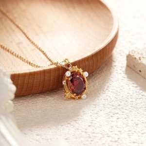 Pendentif grenat pour femme, argent sterling 925 plaqué or 14 carats, pierre de naissance de janvier, étoile céleste, perle, bijou cadeau - Product Image 4
