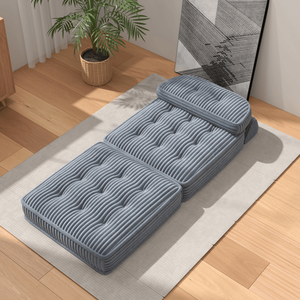 Canapé-lit convertible en velours côtelé, design capitonné, avec soutien intégral en mousse, pliable, oreiller en forme d'arc, compressé, fauteuil inclinable réglable - Product Image 3