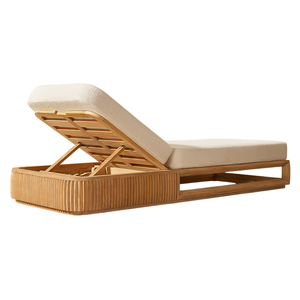 Chaise longue d'extérieur moderne en teck massif, dossier réglable, finition naturelle, durable, pour bord de piscine, mobilier minimaliste, personnalisable - Product Image 4